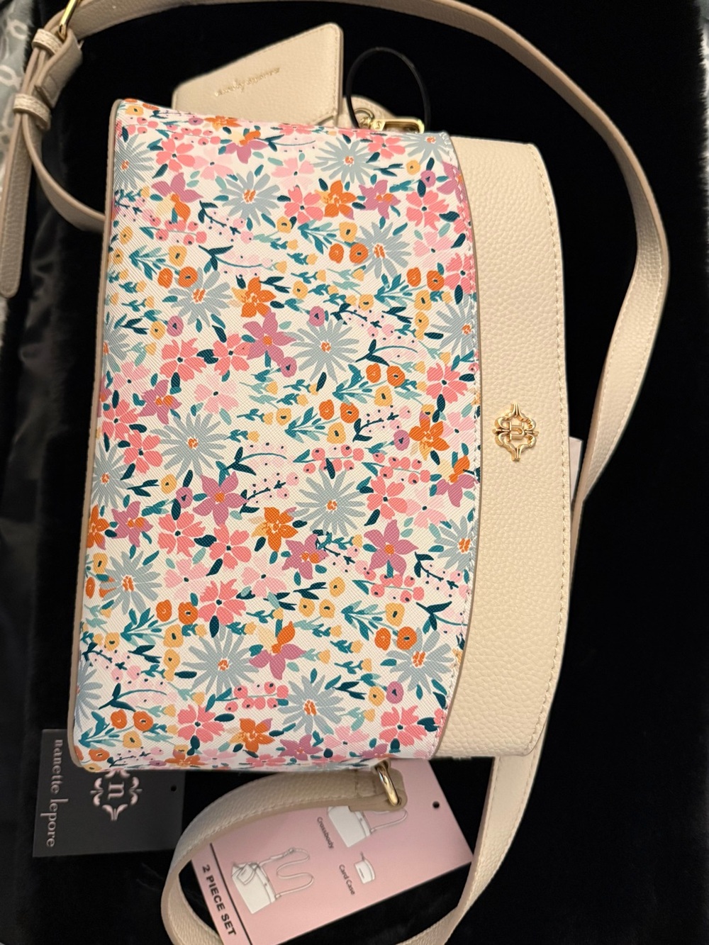 Nanette Lepore Cream Crossbody with Pink, Orange & Blue Floral Print